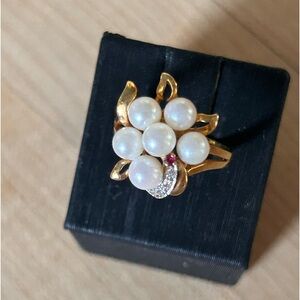 18k diamond and pearl ring size 7